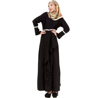 EOZY Retro Women Muslim Wear Muslim Robes Islam Style Female Slim Long Sleeve Maxi Dresses (Black)  