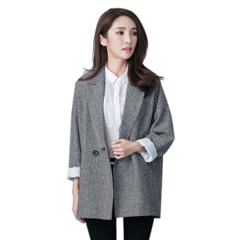 EOZY Trendy Ladies Women Autumn Winter Casual Slim Blazer Korean Style All-match Female Solid Color Lapel Long Sleeve Coat Jacket Outerwear (Black) - intl  