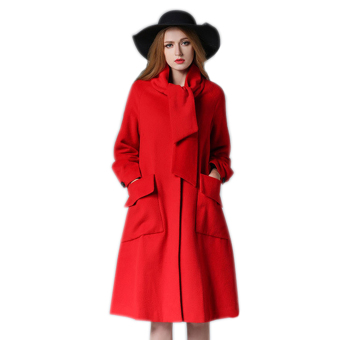 EOZY Trendy Women Luxury Windbreaker Coat Korean Style Ladies Girls Winter Warm Long Sleeve Long Wool Coat Outwear Overcoat (Red) - intl  