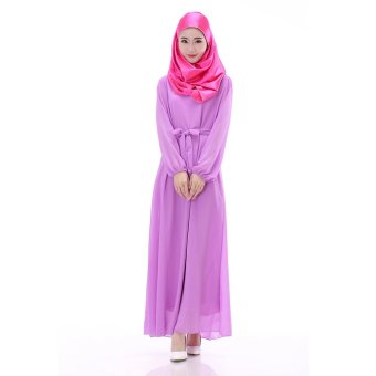 EOZY Women Muslim Wear Muslem Dresses Islam Style Female Muslim Poly Chiffon One-piece Dresses (Purple)  