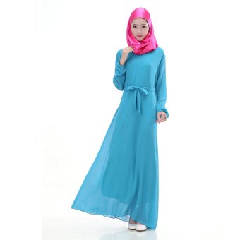 EOZY Women Muslim Wear Muslem Dresses Islam Style Female Muslim Poly Chiffon One-piece Dresses (Sky Blue)  
