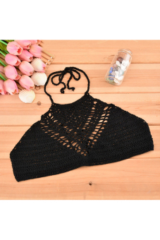 ETOP Stylish New Fashion Lady Women Halter Backless Sexy Hollow Out Lace Crochet Bustier Crop Tops Tees Bra Top One size(Black)  
