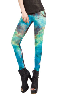 Fancyqube Women Aurora Space Galaxy Graphic Pattern Leggings Pants 70 Multicolor  