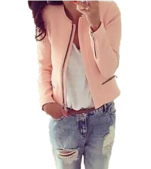 Fancyqube Women Slim Full Sleeve Small Suit O-neck Casual Zipper Jacket Pink - intl  