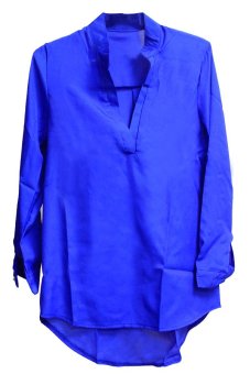 Fang Fang Women Sexy Chiffon Stand Collar V-Neck T Shirt Blouse Long Sleeve Tops (Blue)  