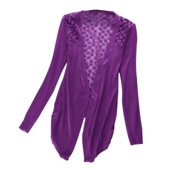 Fang Fang Women Sweet Floral Hollow Back Knitting Cardigan Sweater (Purple)  