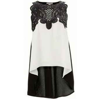 Fang Fang Women's Splice Lace Casual Loose T Shirt Tops Vest Chiffon Blouse (Black + White)  
