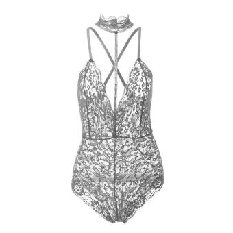 Fangfang 2017 Sexy lace Halter bodysuit Stylish Women Slim hollow out female knitwear playsuit jumpsuit romper -Grey - intl  