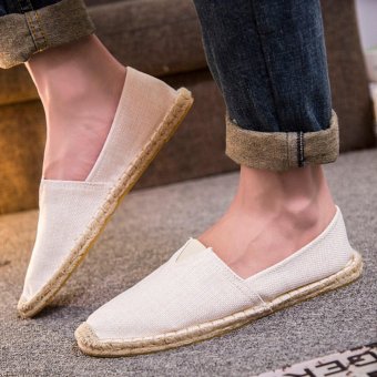Fashion Canvas Shoes Men's and Women's Slip-Ons & Loafers Casual Shoes Cotton Straw Shoes (Beige) - intl  