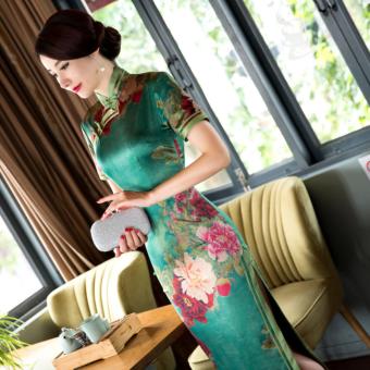 Fashion Chinese Traditional Watered Gauze Cheongsam Dress Short Sleeve Long Qipao Spring Summer Special Qipao Dress - intl  