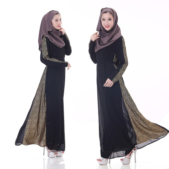 Fashion Comfortable Muslimah Robes Muslimah Dresses Long-sleeved Chiffon Gown Black - intl  
