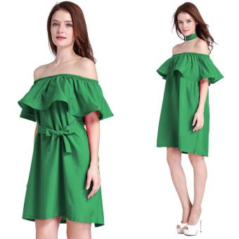 Fashion Flounced Skirt Lotus Off Shoulder Dress Loose Green - intl  