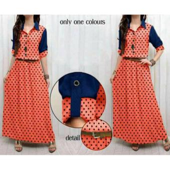 FASHION FLOWER-DRESS MAXY WANITA POLKA-PEACH  