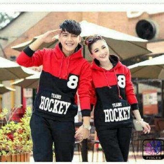 FASHION FLOWER-SWEATER COUPLE HOODIE HOCKEY 8-RED BLACK  