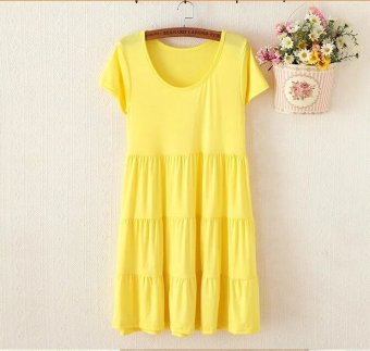 Fashion Formal Maternity Short-sleeved Dresses Cake Bigger Sizes Pregnant Woman Render Unlined Upper Garment Skirt Free Size Yellow - Intl  