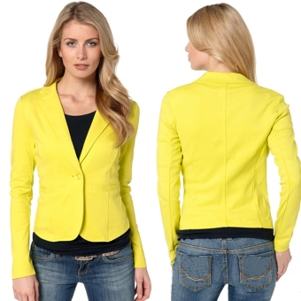 Fashion Ladies Women Turn-down Neck Long Sleeve One Button Casual Slim Blazer Coat Yellow  