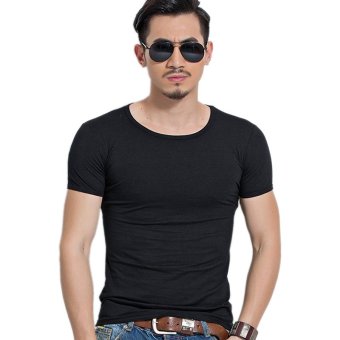 Fashion Men O-Neck Muscle Short Sleeve Slim Fit Shirts T-shirt Fitness Tops Tees Black  