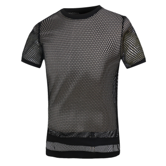 Fashion menâ€™s slim Short-Sleeved T- shirt with net style(black)  