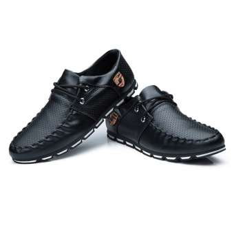 Fashion Men's Casual Business Leather Shoes High Quality Sneaker Size 39-44.(Black)  