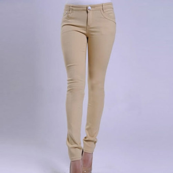 Fashion Mid Waist Sexy Candy Color Skinny Women's Pants(Khaki) - intl  