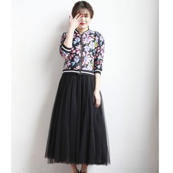 Fashion New Two Layers Mesh Pleated Skirts A-Line Midi Skirts Hot Sale (Black) - intl  
