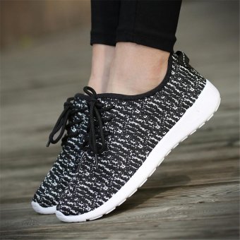 Fashion Non-slip Resistance Sneakers Comfortable Flying Weaving Sports Shoes for Women ( Black ) - intl  