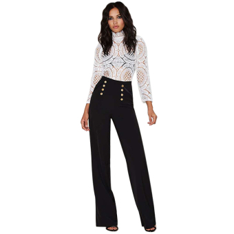 Fashion Office Lady Button Design Casual Pants Black (INTL)  