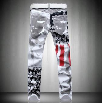 Fashion Printing Design Men's Casual Jeans White Flag (BAISE)  