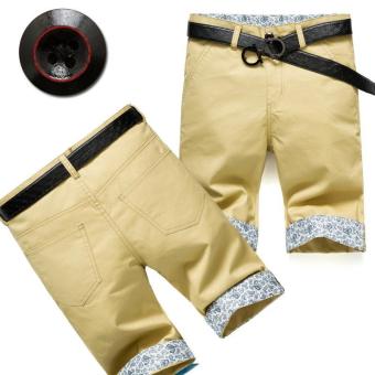 Fashion Pure Color Breathable Casual Business Slim Fit Fifth Short Pants (khaki) - intl  