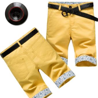 Fashion Pure Color Breathable Casual Business Slim Fit Fifth Short Pants (yellow) - intl  