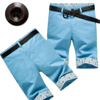 Fashion Pure Color Breathable Casual Business Slim Fit Fifth Short Pants (sky blue) - intl  