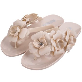 FASHION Summer Hot Women Sandals With Flower Sweet FlipFlops(Beige)  