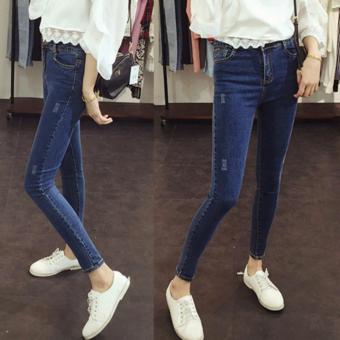 Fashion Tight Little Hole Big Yards Jeans Pants Elastic Thin Pencil Pants - intl  