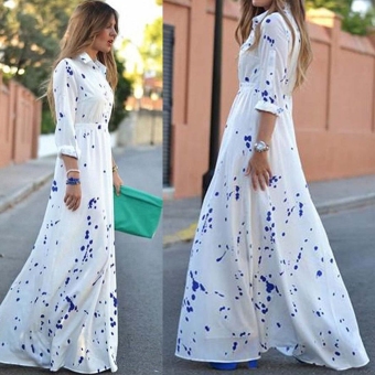 Fashion Women Chiffon Long Sleeve Polka Dot Long Maxi Shirt Dress - intl  