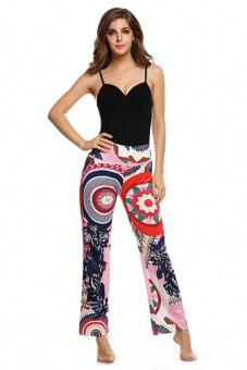 Fashion Women Elastic High Waist Print Stretch Loose Full Length Straight Pants M-XL (Multicolor) - Intl - Intl  