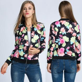 Fashion Women Floral Slim Zip Up Short Casual Bomber Jacket Coat - intl  