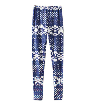 Fashion Women Leaves Print Reindeer Fully Lined Leggings (Blue)  