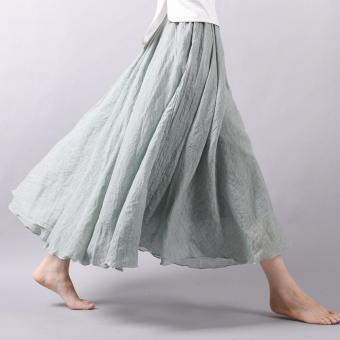 Fashion Women Linen Cotton Long dresses Summer Autumn 2017 Women Pleated Maxi Skirts Retro Ladies Slim Elastic Waist Casual Skirt Light green - intl  