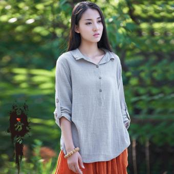 Fashion Women Loose Cotton Linen Clothing Tops Blouses (Grey) - intl  