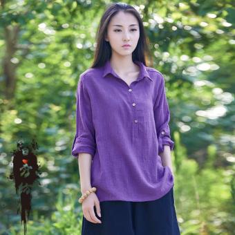 Fashion Women Loose Cotton Linen Clothing Tops Blouses (Purple) - intl  