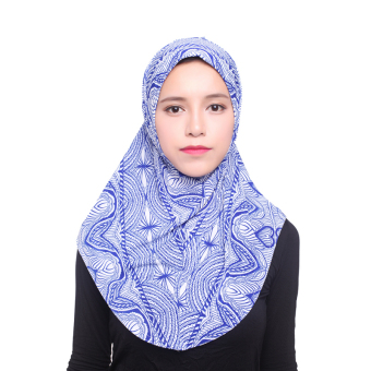 Fashion Women Muslim Two Piece Set Full Cover Hijab Scarf - Blue Pattern - intl  