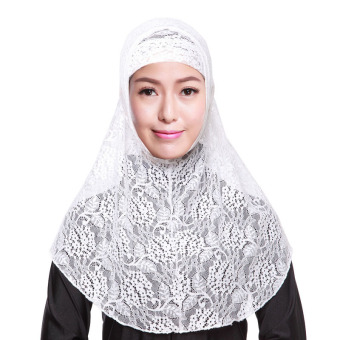 Fashion Women Muslim Two Piece Set Lace Full Cover Hijab Scarf - White - intl  