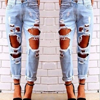 Fashion Women Ripped Hole Denim Distressed Slim Boyfriend Jeans - intl  