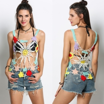 Fashion Women Strap Knitting Crochet Hollow Out Beach Tank Tops - intl  