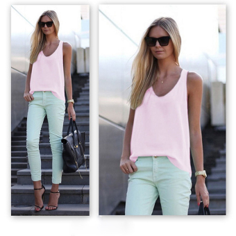 Fashion Women Summer Sleeveless Shirt Blouse Casual Tank Tops T-Shirt Vest Tops Pink - intl  