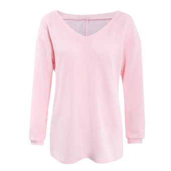 Fashion Women V-neck Loose Knitted Sweater Tops (Pink) - intl  