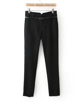 Fashion women's Elegant basic suit pants with belt leisure pants pockets slim look trousers brand designer pants  