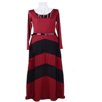 Fashion Women's Slim Hip Long Sleeve Dress Stitching Hit Multi Color Long Dress C269 Red - intl  