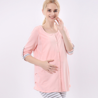 Feeding Maternity Top + Long pant (Pink) - intl  
