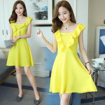 female dress sleeveless flounced jumper skirt sundress - intl  